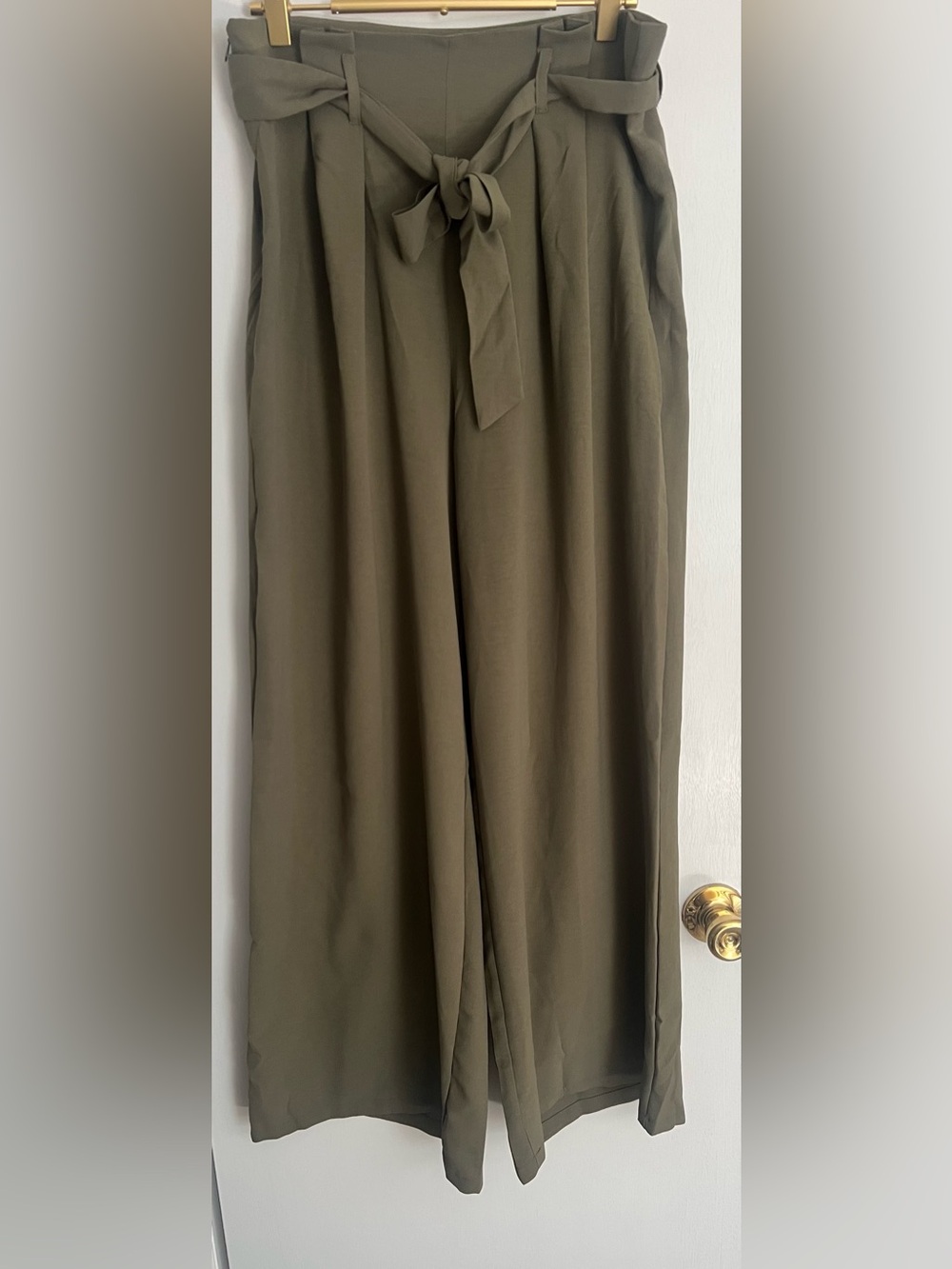 SHEIN Olive Paperbag Waist Tie Wide Leg Pants